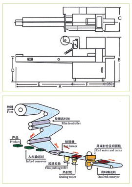 KD-450型上走纸枕式包装机流程示意图